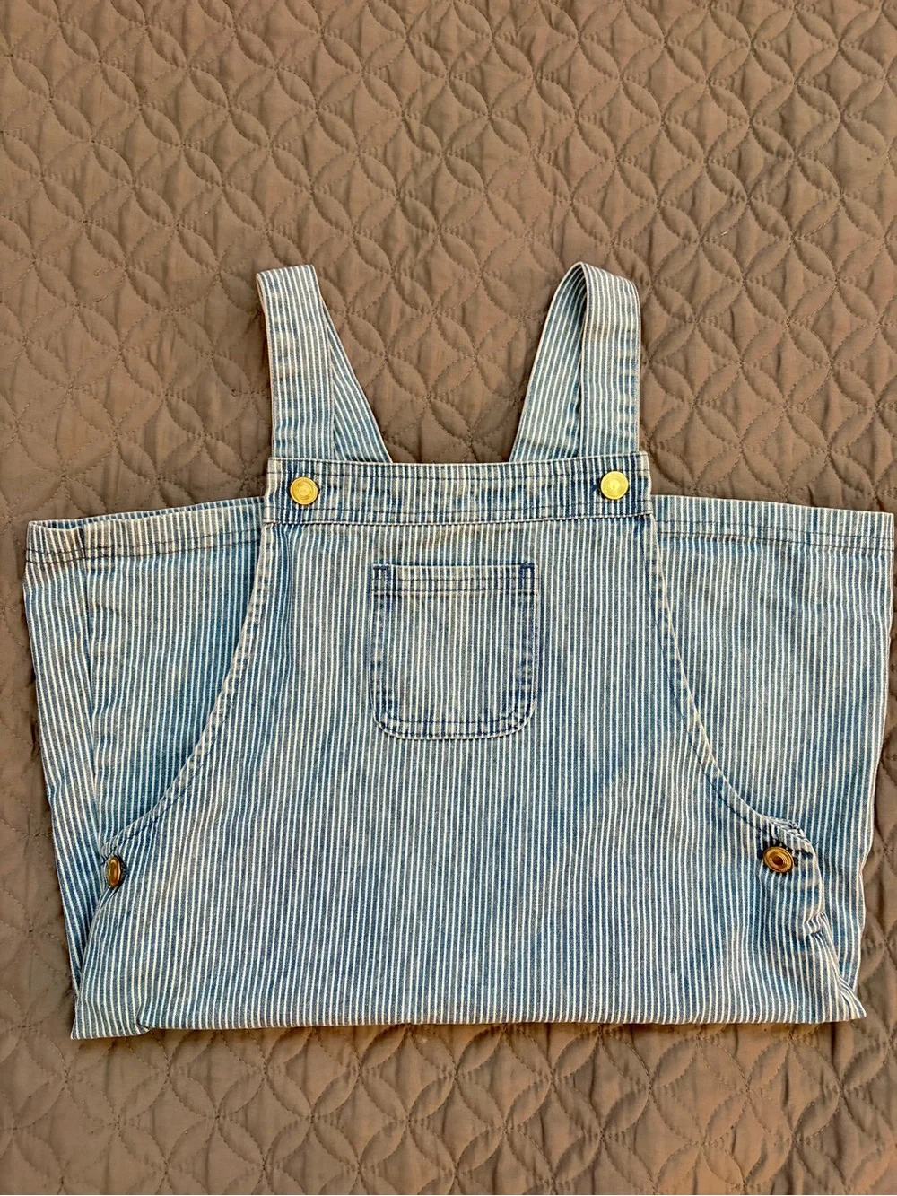 Max Studio Blue-Striped Denim Overall Dress with Front Pocket | Girl’s Size 8